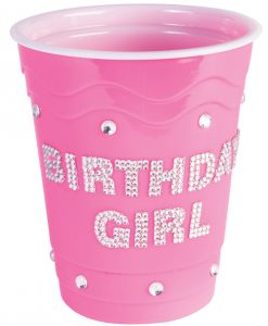 Birthday Girl Plastic Cup w/Clear Stones - Pink