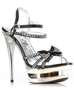 Ellie Shoes Tess 6" Rhinestone Strap Heel w/Bow Black Ten