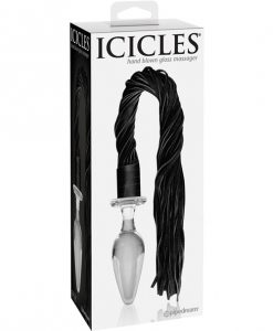 Icicles No. 49 Hand Blown Glass Butt Plug w/Attch. Leather Flogger - Clear