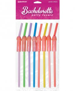 Bachelorette Party Favors Penis Straws - Asst. Colors Pack of 8