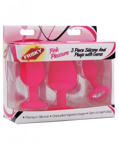 Frisky Pleasure 3pc Silicone Anal Plugs w/Gems - Pink