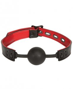 Kink Leather & Silicone Ball Gag - Black/Red
