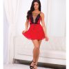 Holiday Jeweled Lace Up Babydoll Red/Black XL