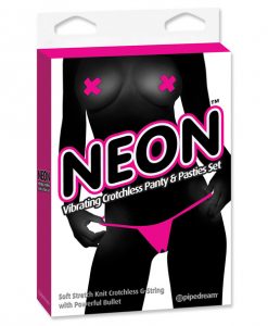 Neon Luv Touch Vibrating Crotchless Panties & Pastie - Pink