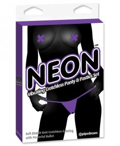 Neon Luv Touch Vibrating Crotchless Panties & Pastie - Purple